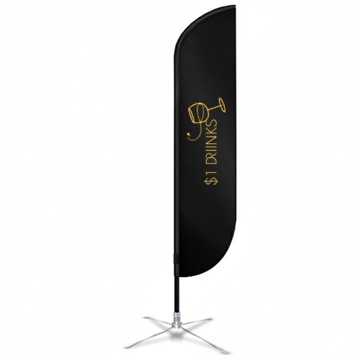 Concept image of a black feather flag for drink specials