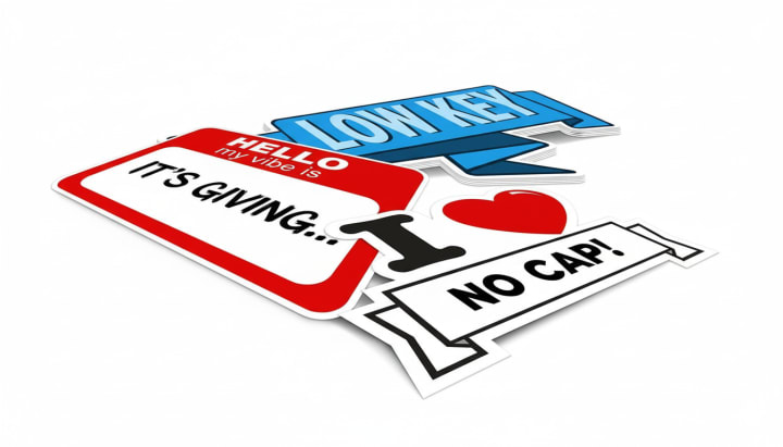 Concept image of loose red, blue, white, and black shaped stickers