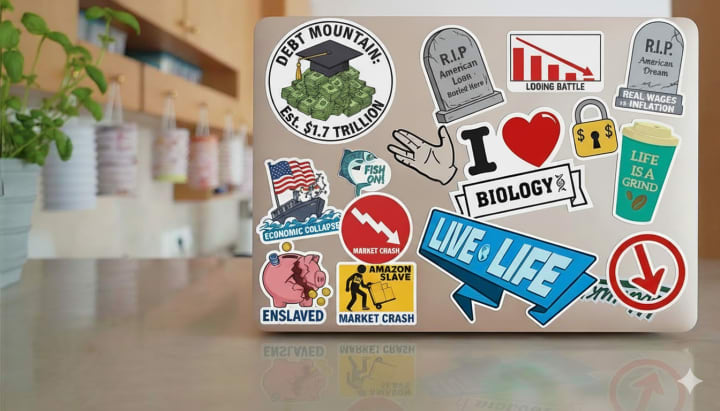 Concept image of assorted stickers covering the back of a laptop