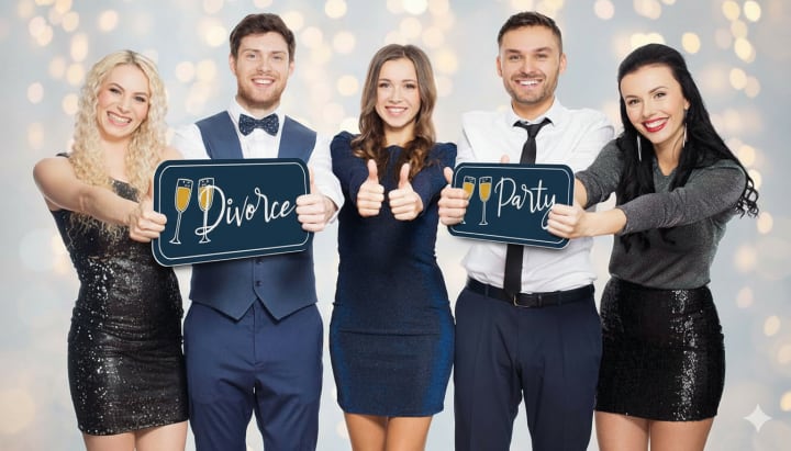 Concept image of event guests holding two small printed sign panels