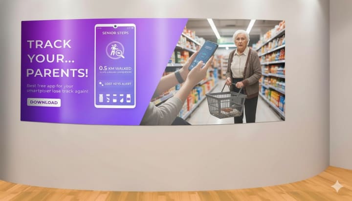 Concept image of a wide retail graphic panel displayed on a curved wall