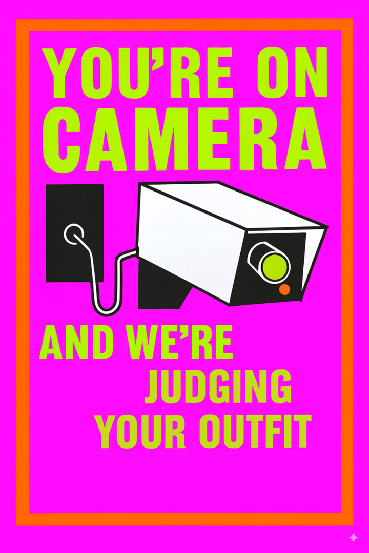 Concept camera notice with lime text and an illustrated security camera
