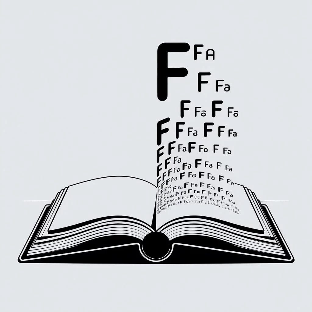 Illustration of letters rising from an open book in different sizes.