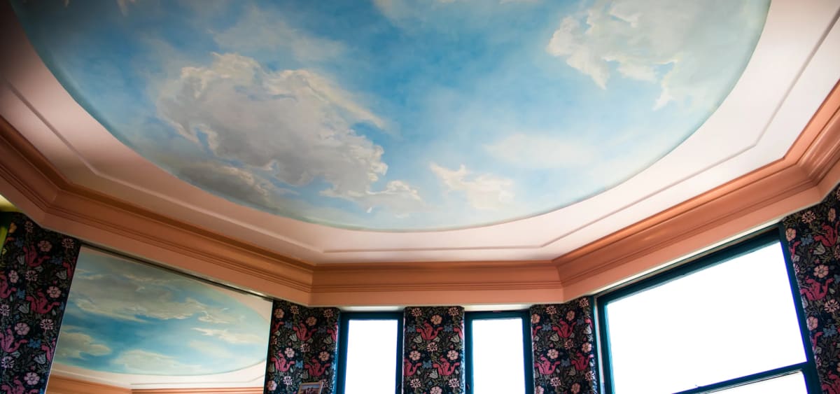Hand-painted cloud ceiling in a Bay Area home