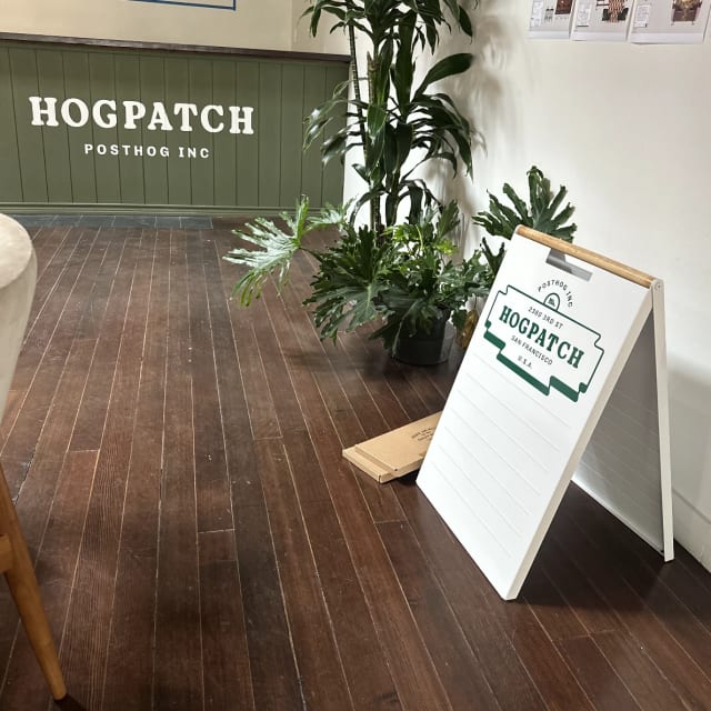Hogpatch reception wall lettering and a matching A-frame sign in the Sacramento area