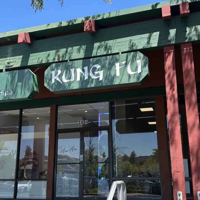 Kung Fu sign above storefront doors and windows in Sacramento