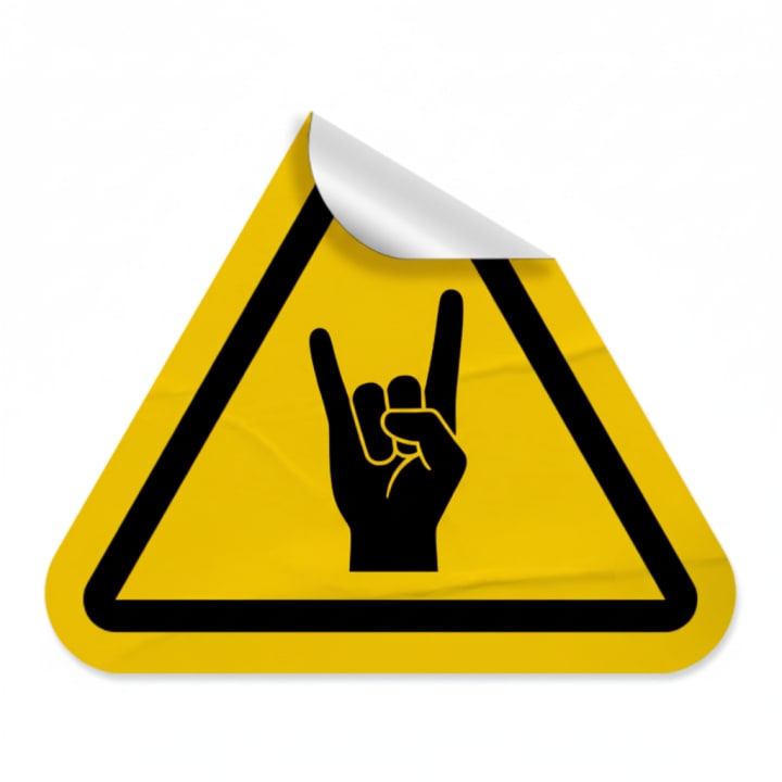 Custom warning sign with rock on hand gesture in triangle caution format