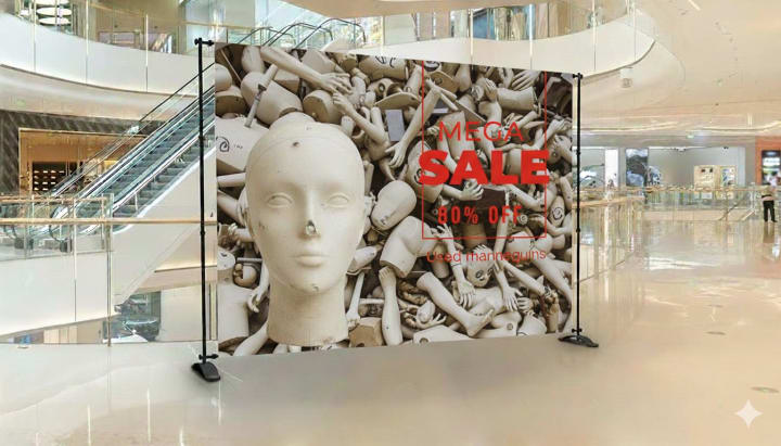 Indoor retail banner mockup suitable for in-store displays and pop-ups