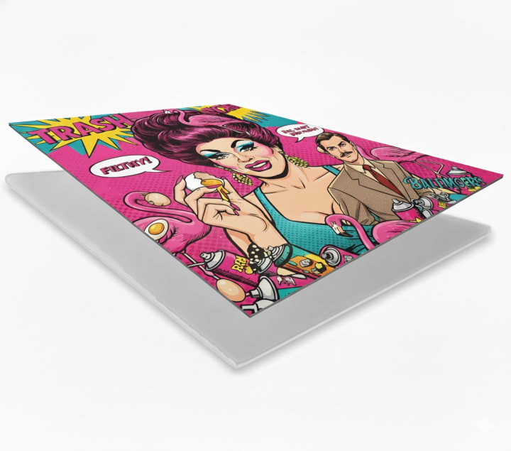 Rigid-looking styrene sign mockup with vivid full-color graphics and clean edges