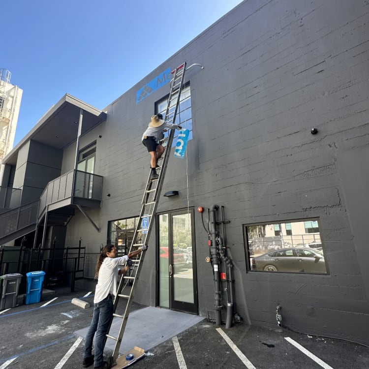 Metaview Exterior Logo Sign Installation Ladder Team.