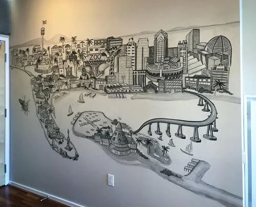 Hand-painted illustrated map of San Diego