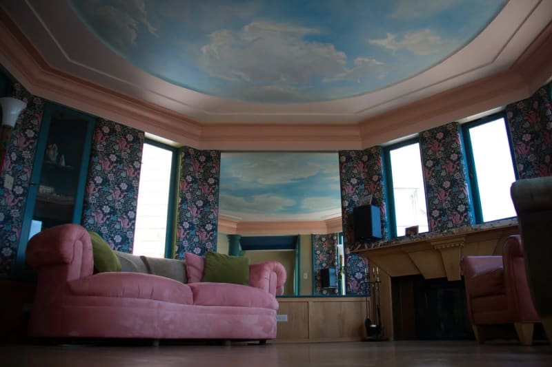 San Francisco home interior with a hand-painted cloud ceiling