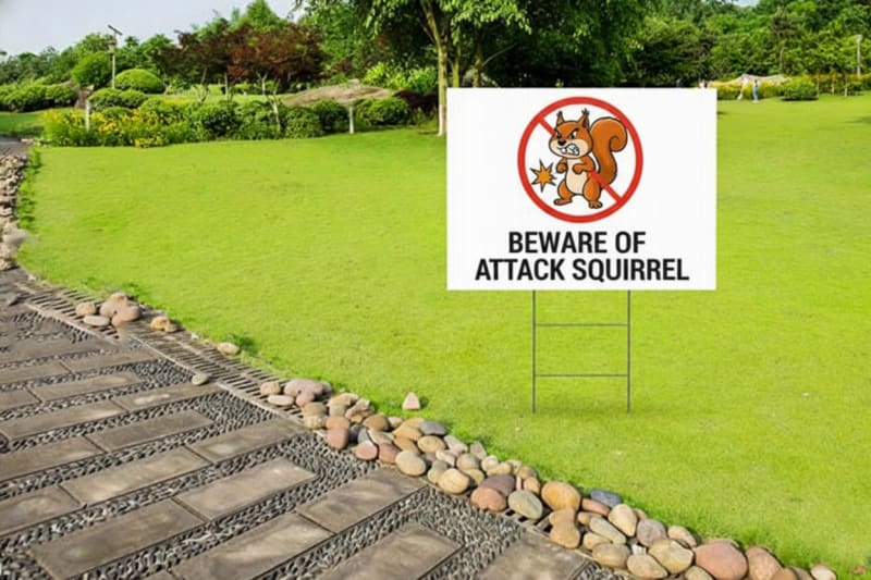 Custom beware of attack squirrel yard sign