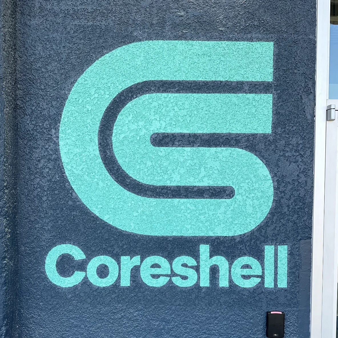 Coreshell Exterior Wall Logo Sign Finished, custom signage project in the San Francisco Bay Area.