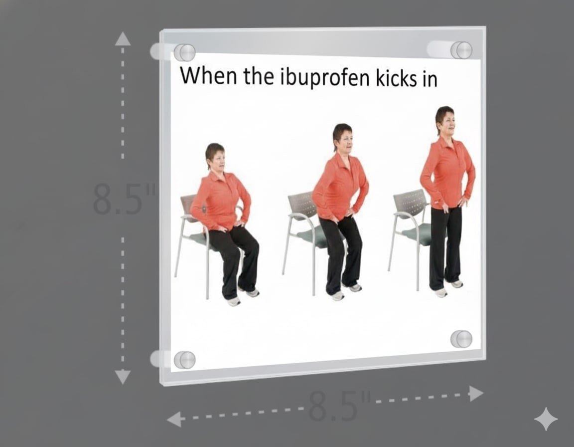 Museum-grade acrylic standoff sign with professional mounting hardware creating a floating display effect