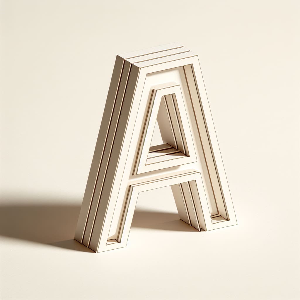 Three-dimensional layered letter A comparing aluminum and PVC materials for router-cut signage.