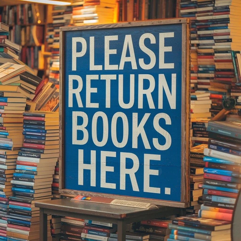 High-contrast book return sign demonstrating effective contrast in outdoor signage design.