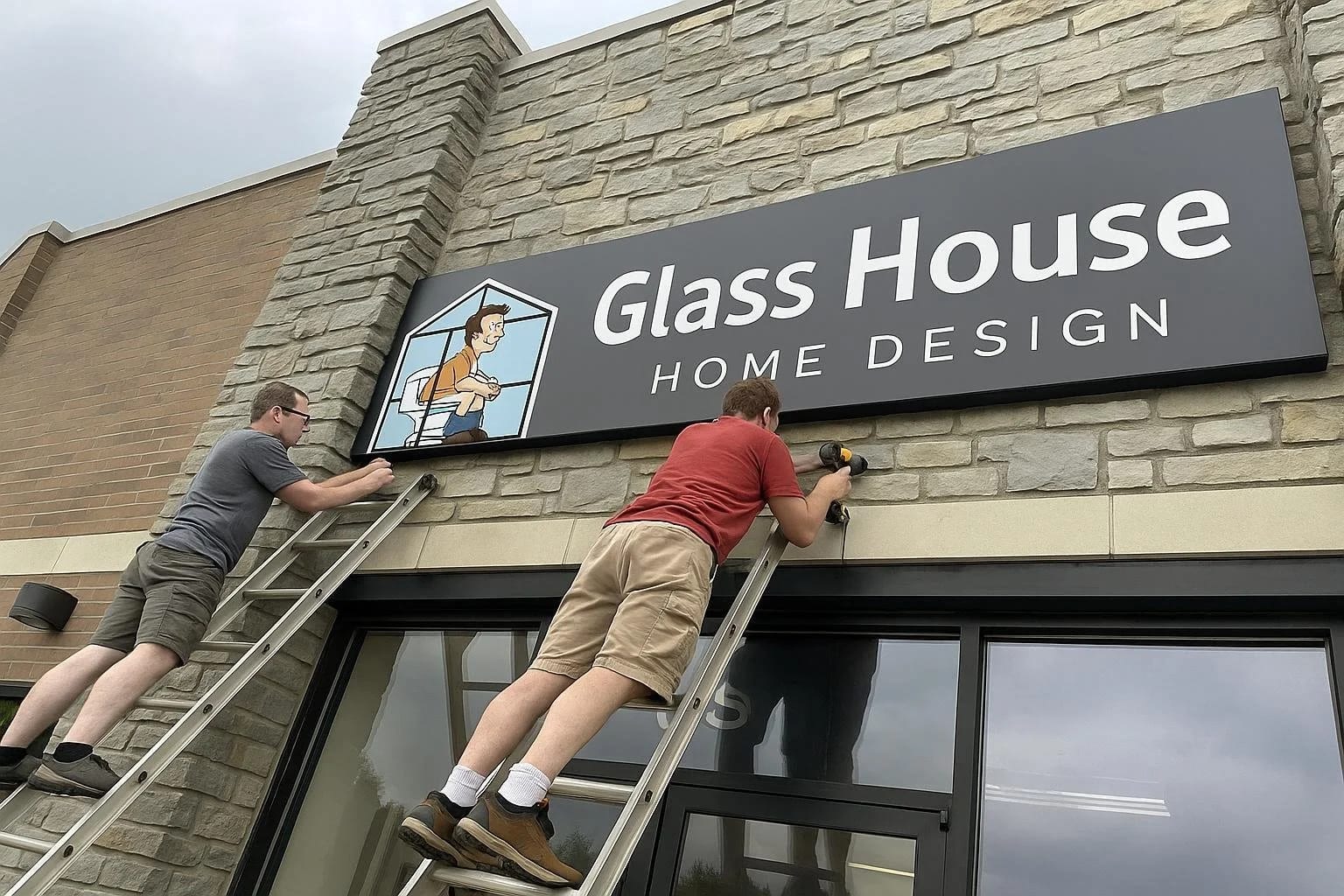 Dibond panel sign installation in Oakland commercial district