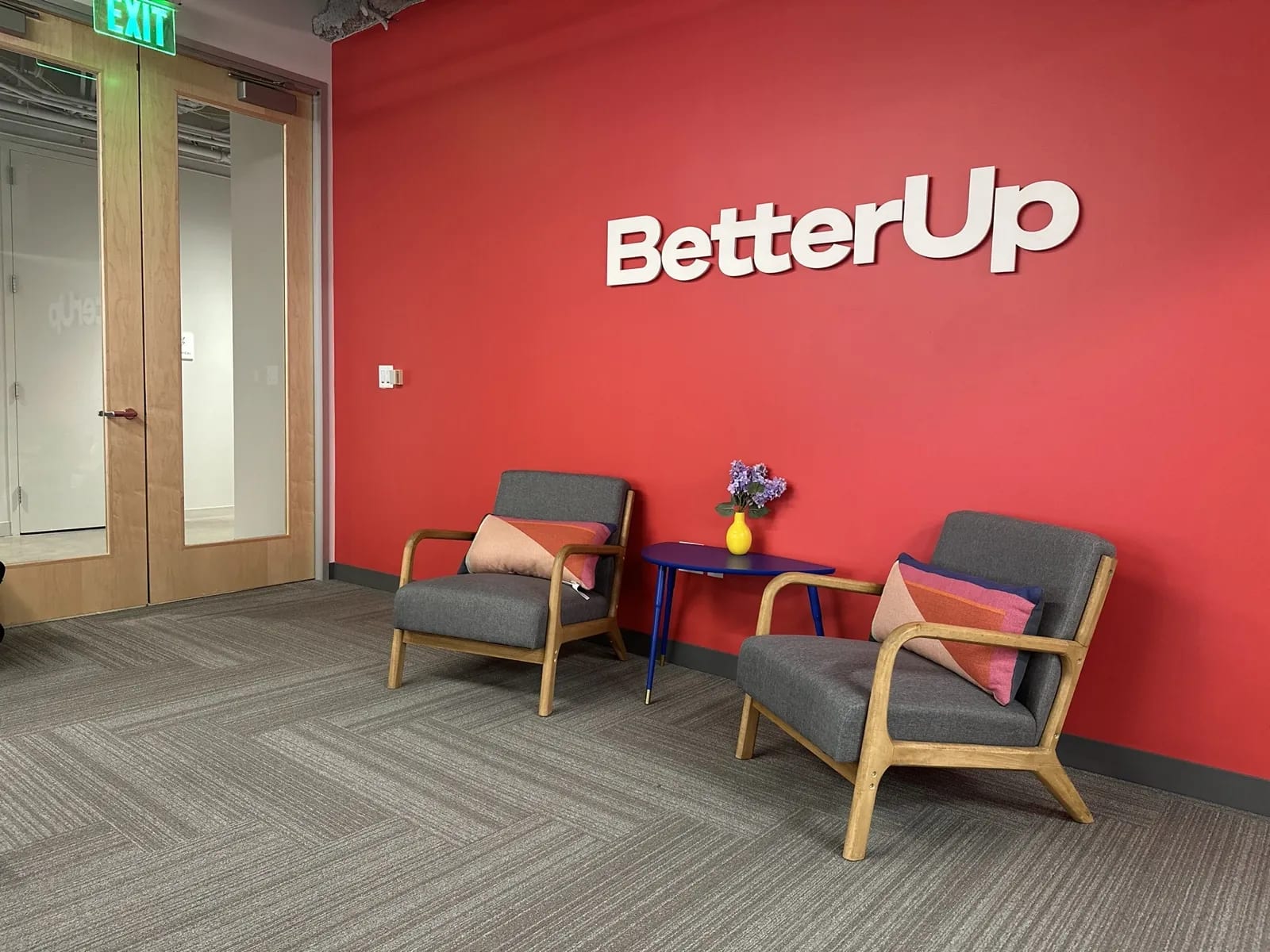 Dimensional letters installed in BetterUp lobby in downtown San Francisco