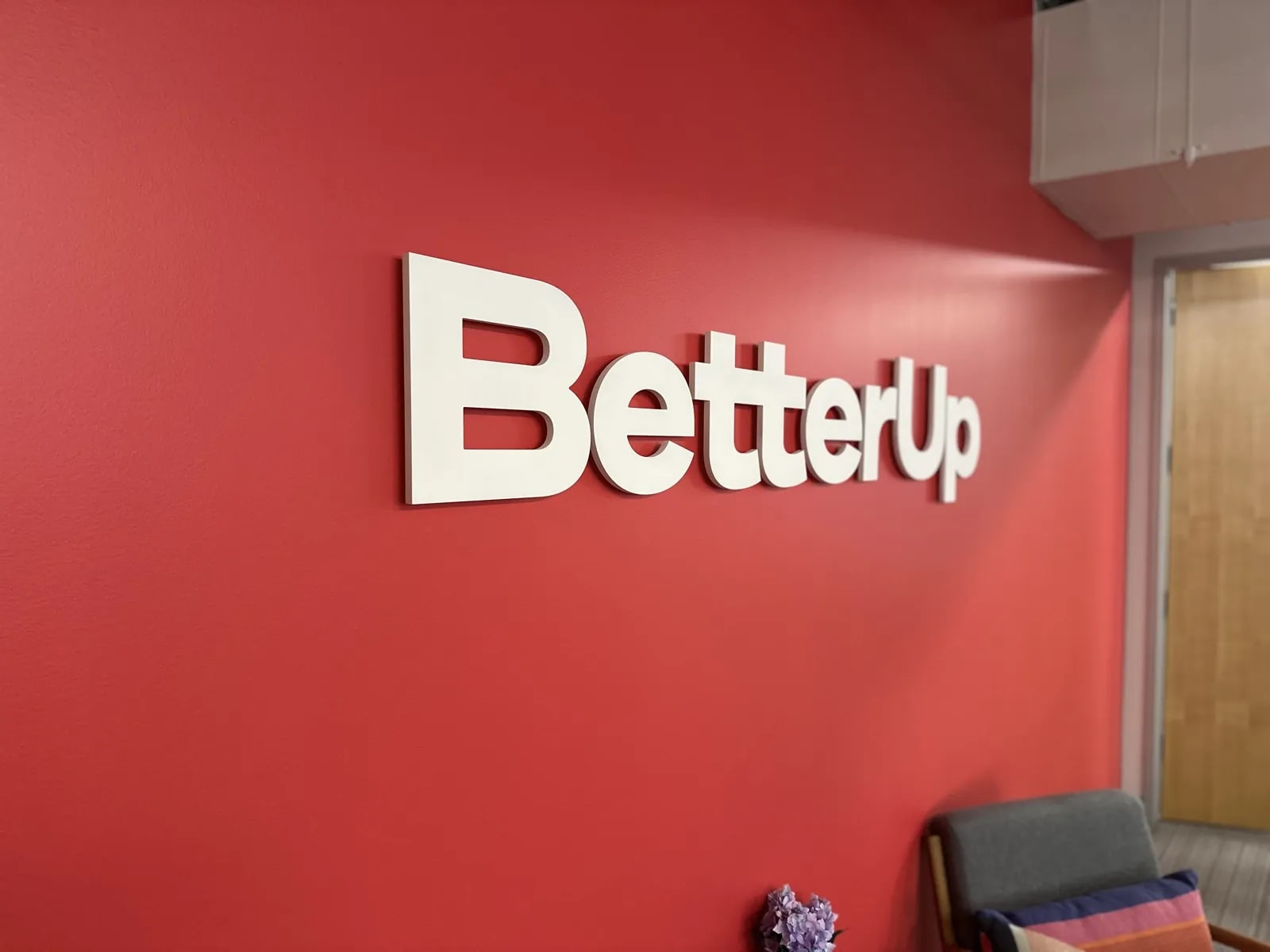 Close-up of finished BetterUp dimensional letters