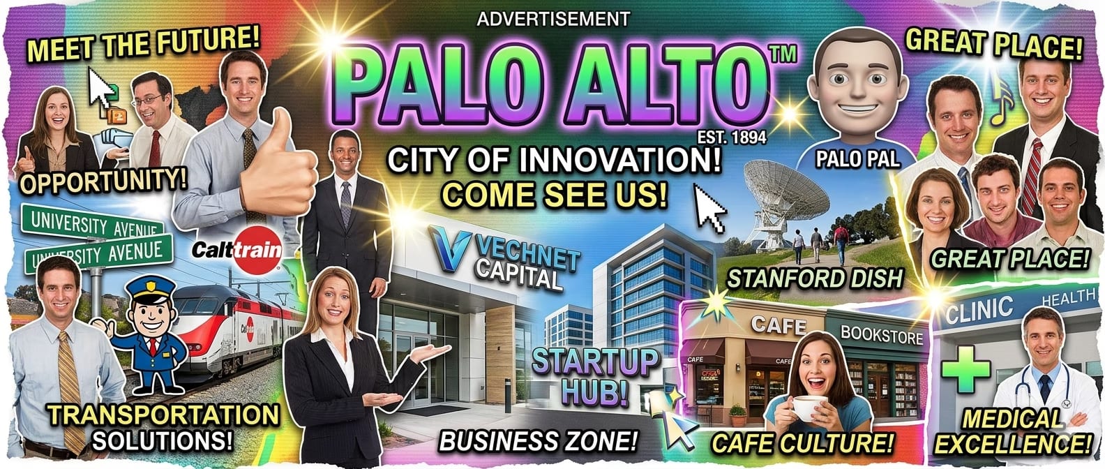 AI-generated illustrated Palo Alto city brochure banner