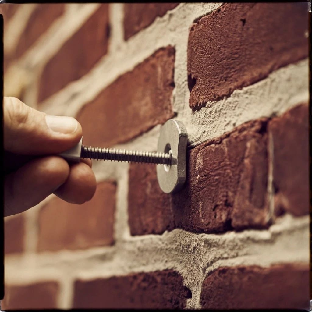 Bronze plaque mounting screws, wall anchors, and installation hardware arranged on a work surface.