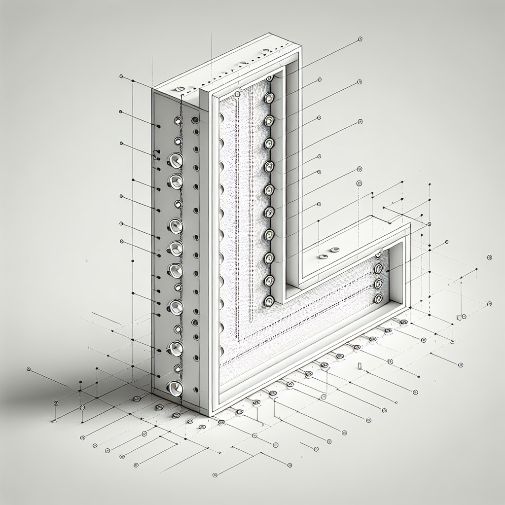 Technical blueprint illustration showing LED module spacing, letter depth, and measurement marks for illuminated channel letter signs.
