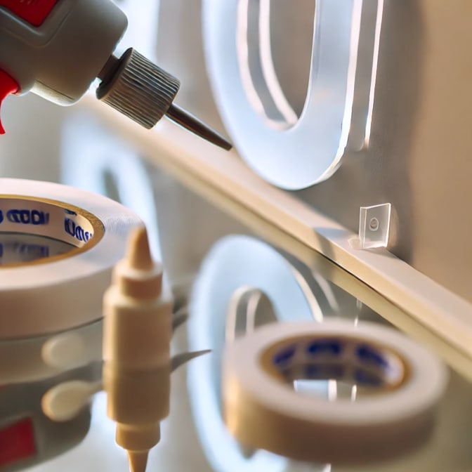 Applying adhesive to acrylic sign letters before a professional wall installation