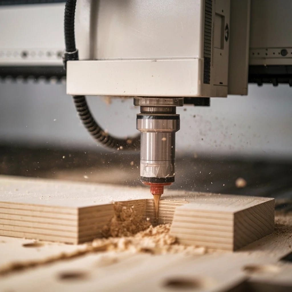 CNC machine cutting material for a custom dimensional sign in a professional sign shop