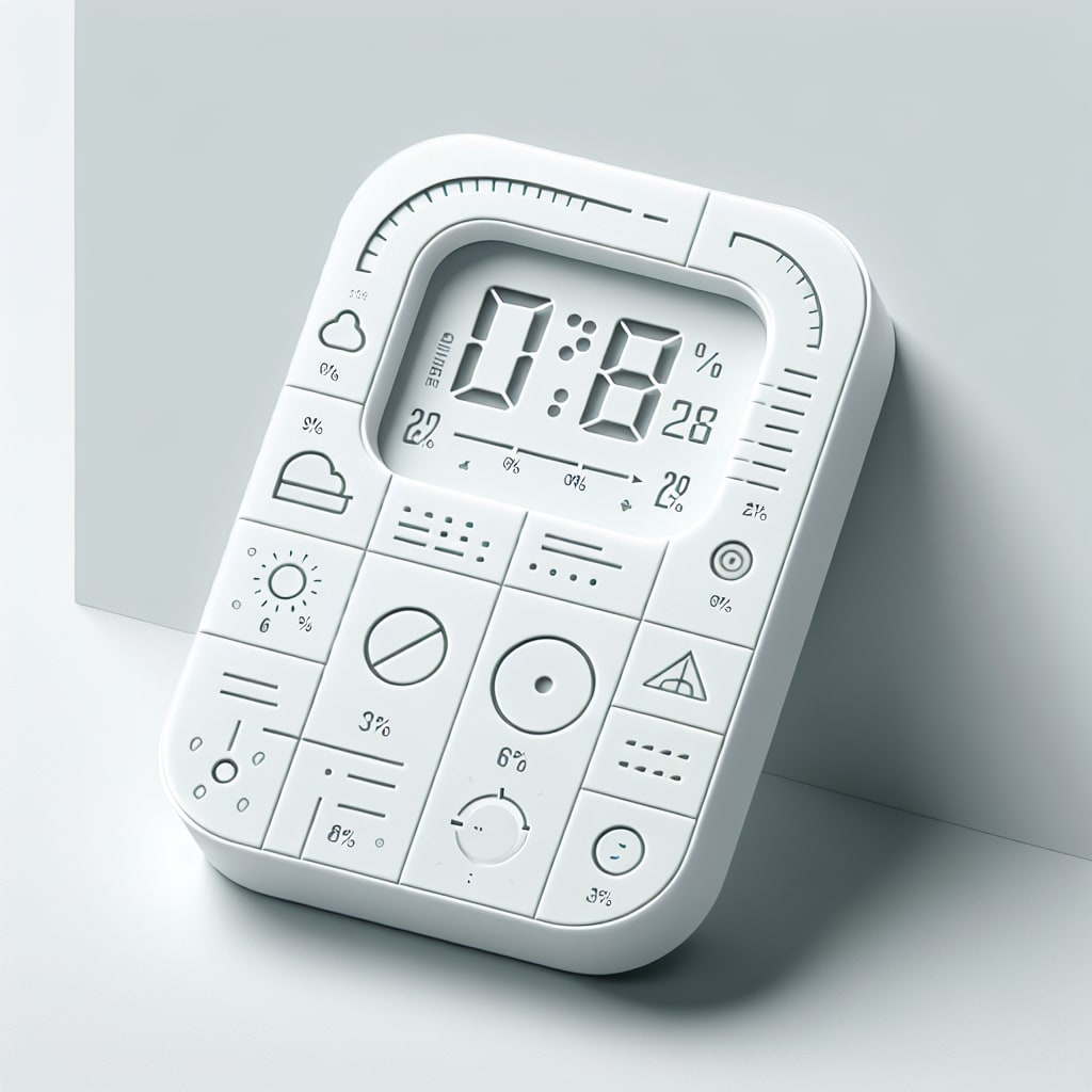 Digital weather station showing temperature and humidity for planning vinyl sign installation.