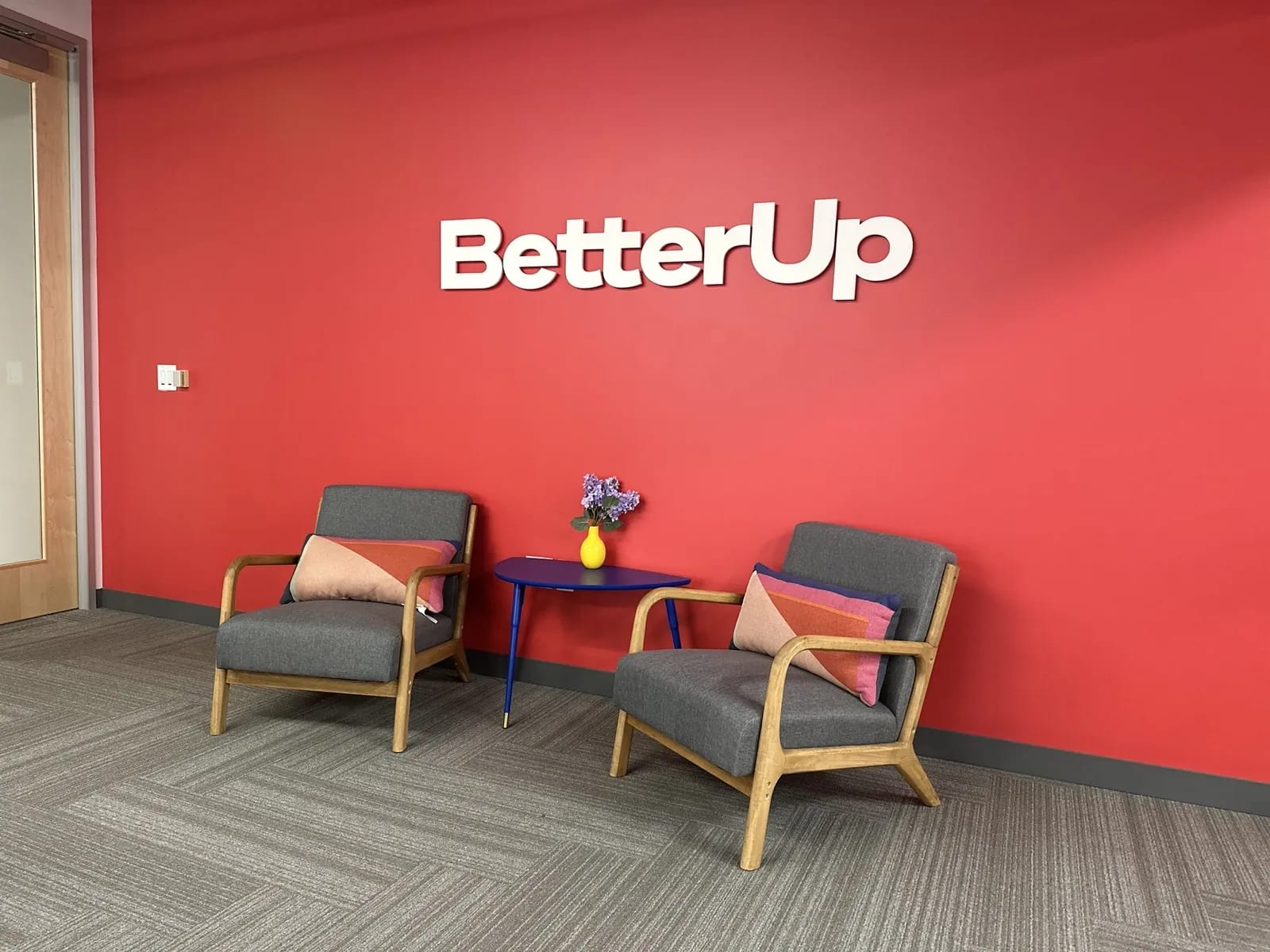 On-site drilling and letter placement for BetterUp lobby sign installation in San Francisco