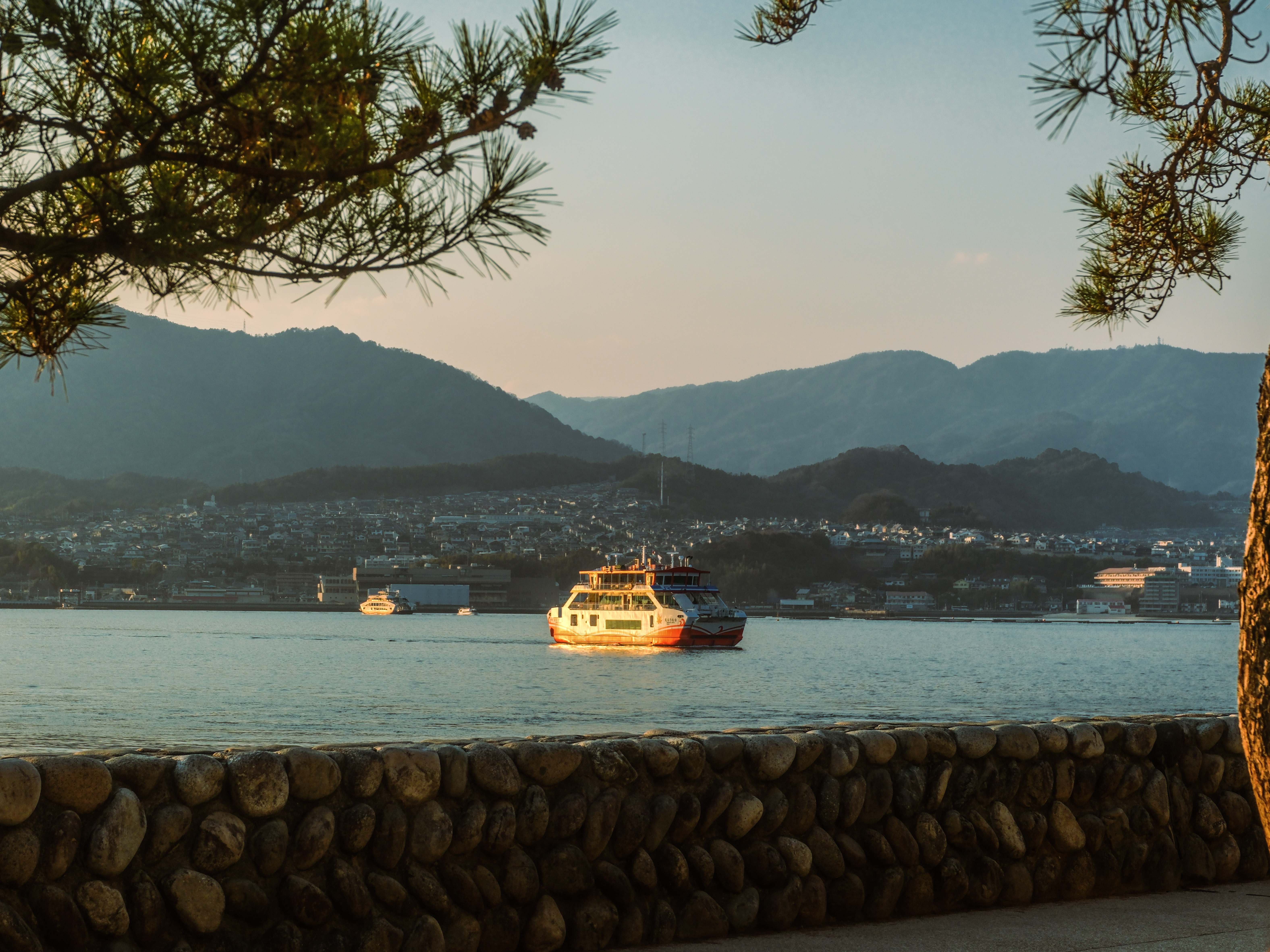 ferry during golden hour