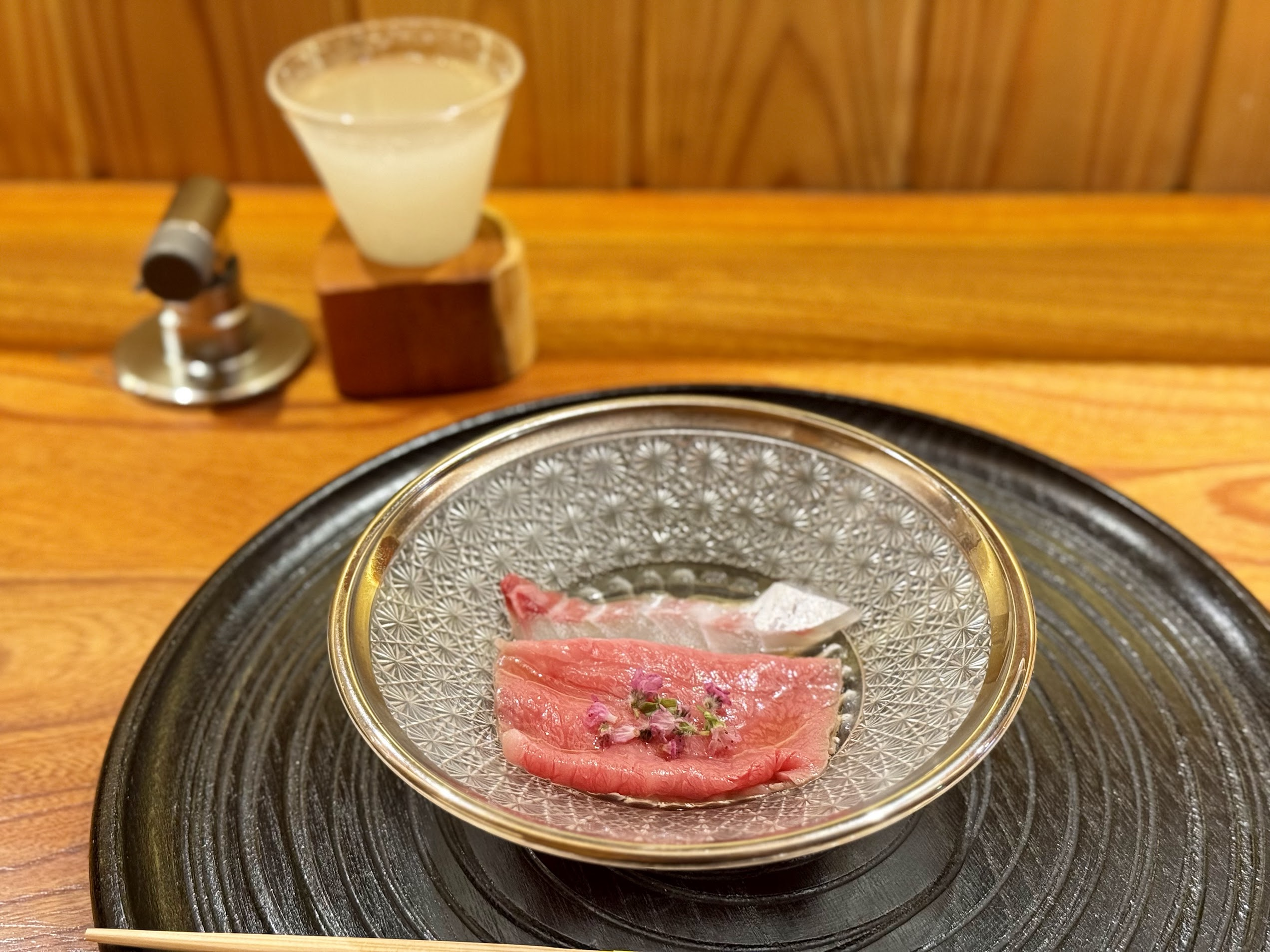 starter of beef and fish sashimi