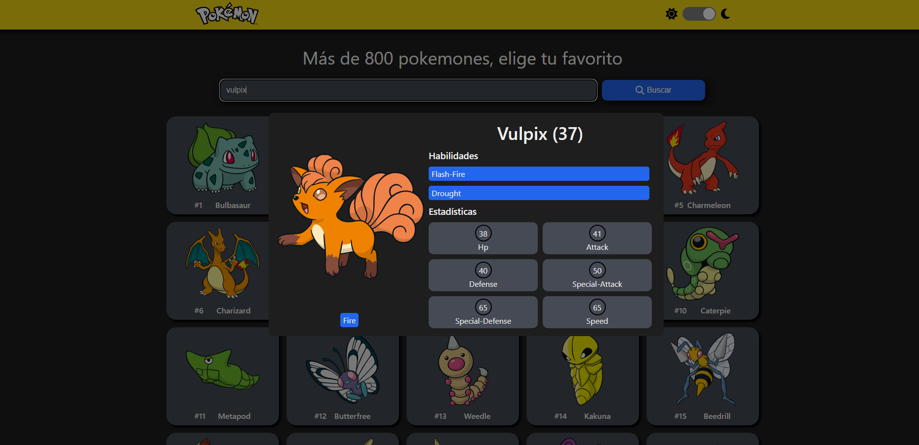 Pokedex Interactiva: Uso avanzado de React y Hooks.