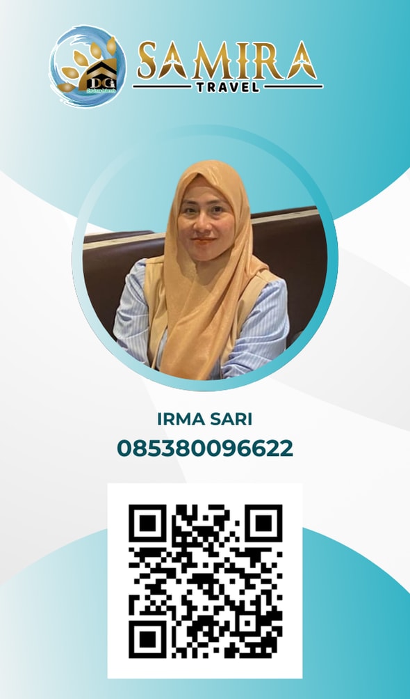 ID card resmi Samira Travel milik Irma Sari   dengan foto, informasi identitas, dan QR code untuk verifikasi