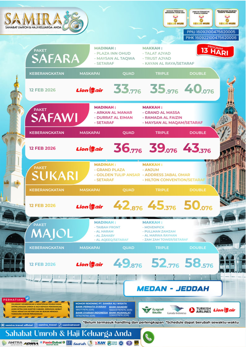 Brosur Medan Lion 12 Hari - Keberangkatan dari Medan dengan maskapai Lion Air