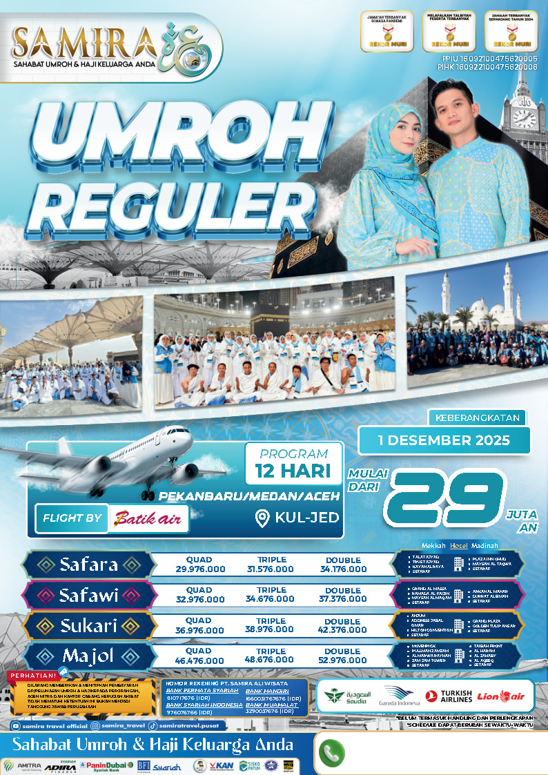 Brosur Pekanbaru 13 Hari - Keberangkatan dari Pekanbaru dengan maskapai Lion Air