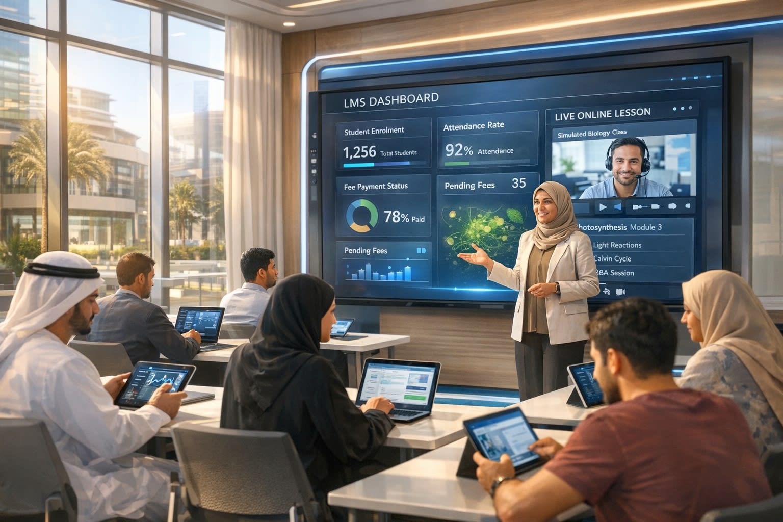 Contemporary educational facility promoting learning and student management systems