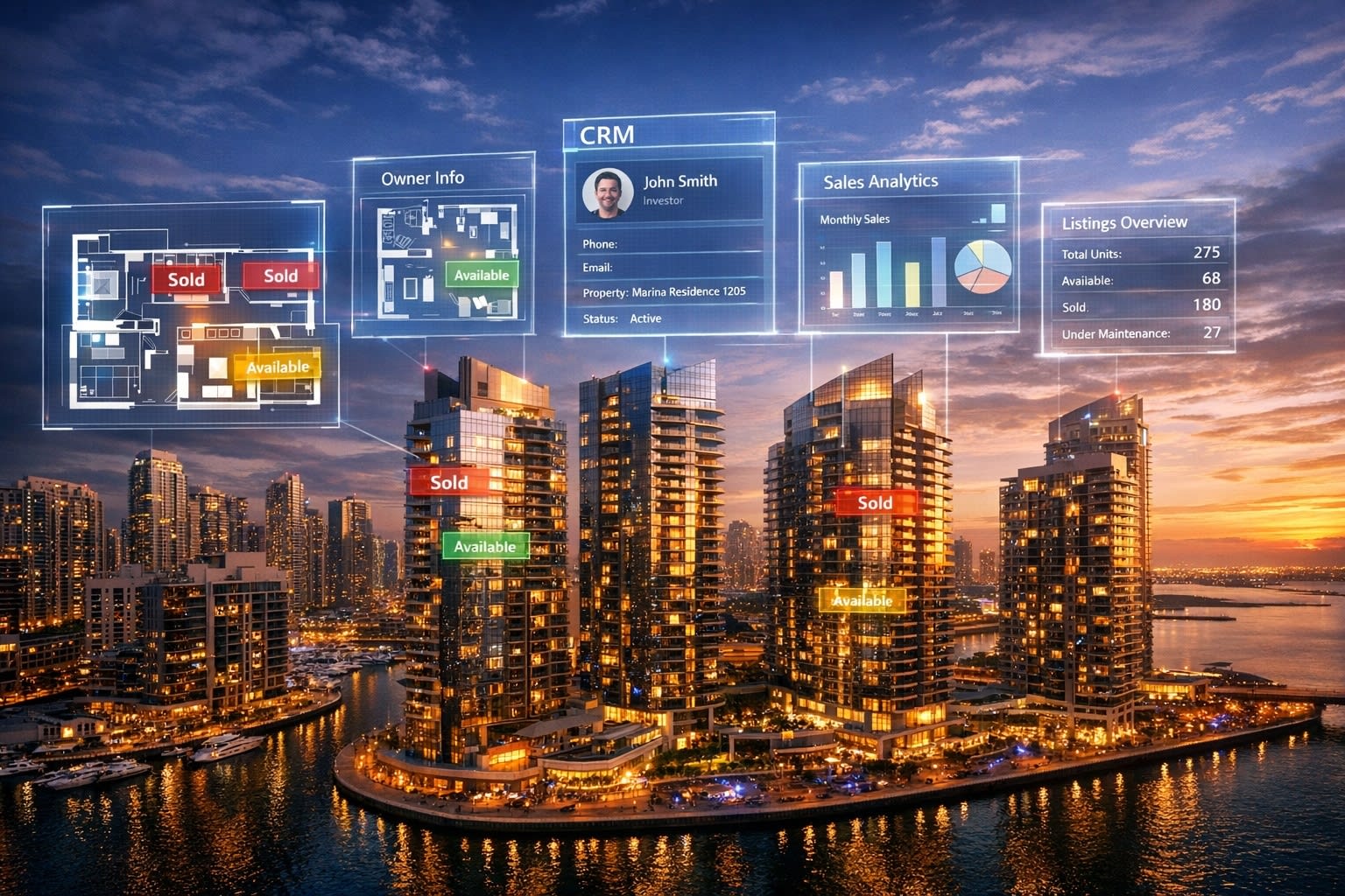 Dubai skyline at sunset showcasing UAE's technological advancement and innovation