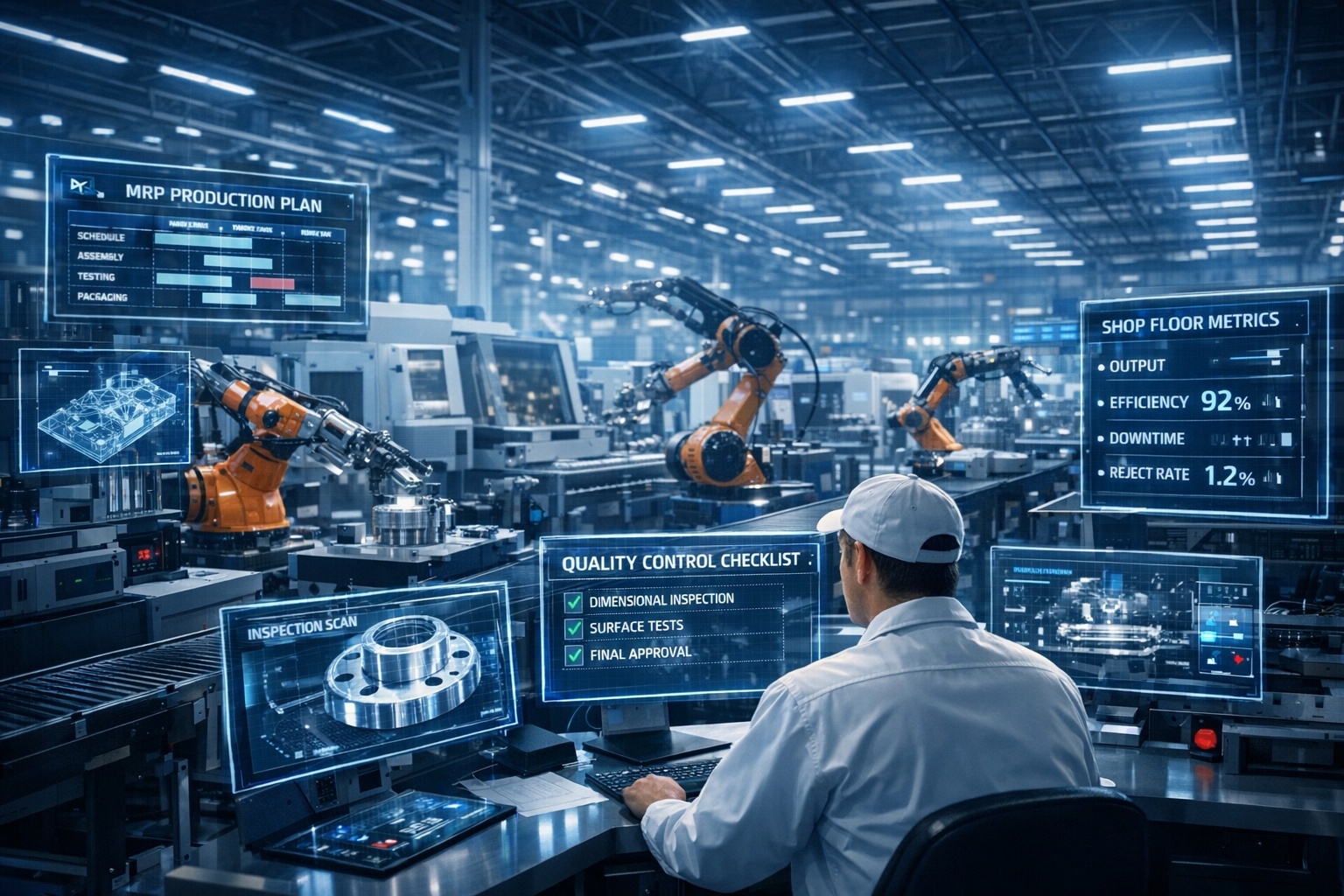 Industrial manufacturing facility with production equipment and quality control