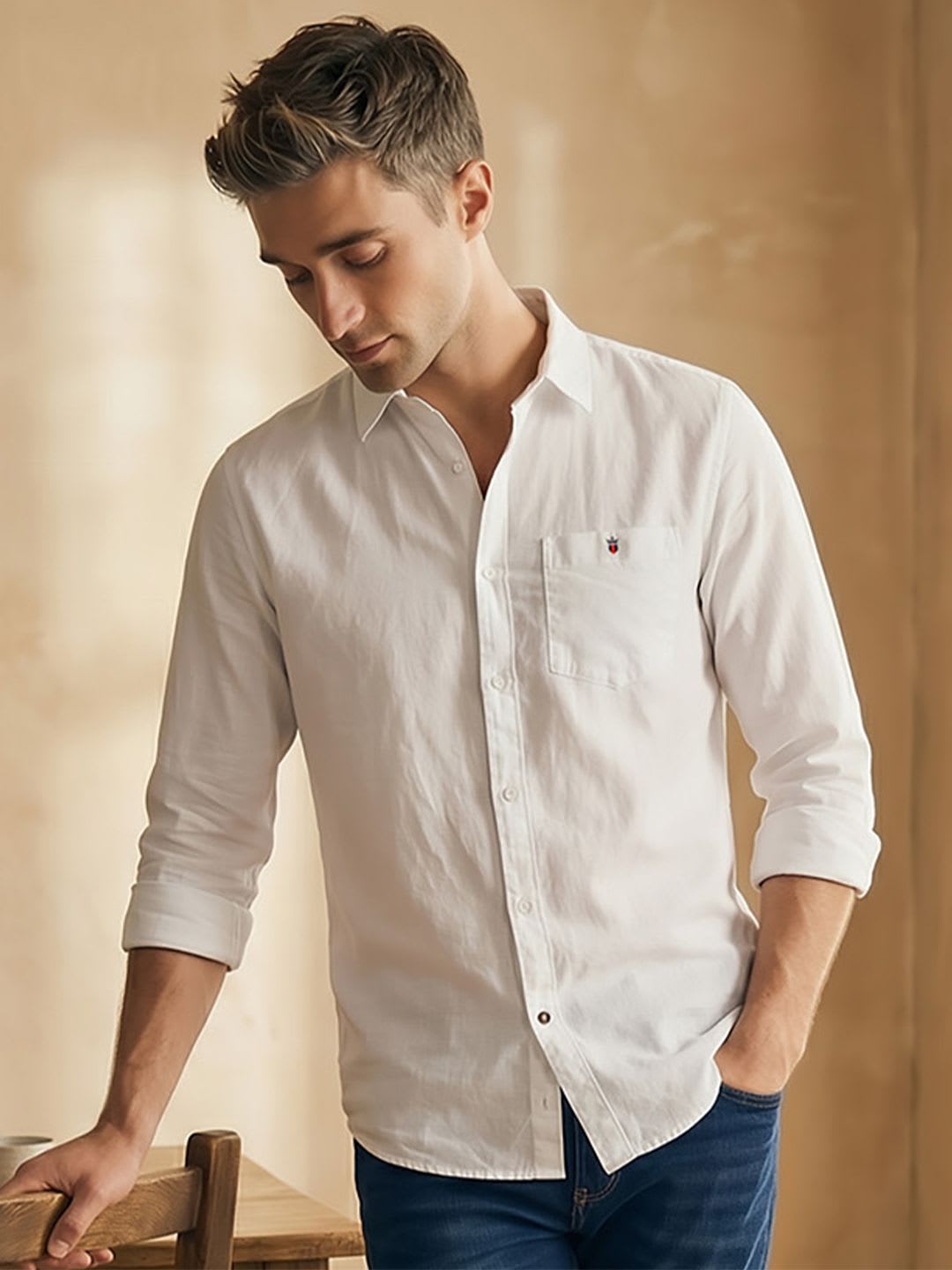 Louis Philippe Jeans Men Slim Fit Over Dyed Soft Handfeel Full Sleeve Casual Shirt - default view