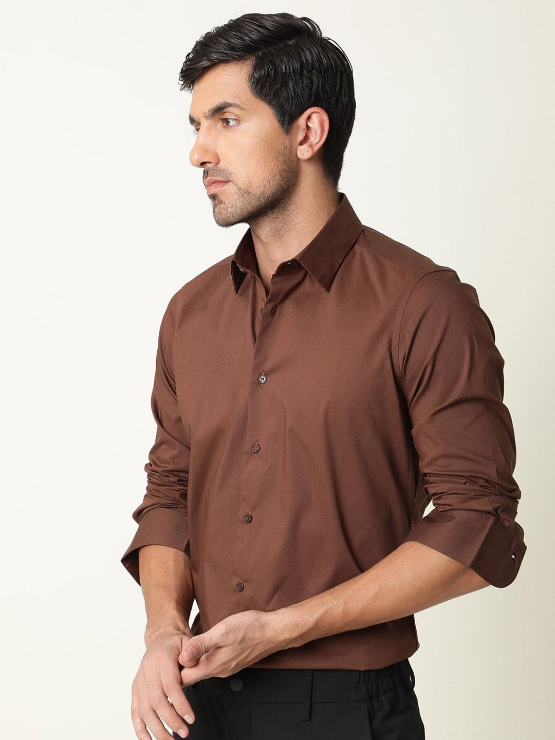 RARE RABBIT Men Brown Regular Fit Plain Formal Shirt - right view