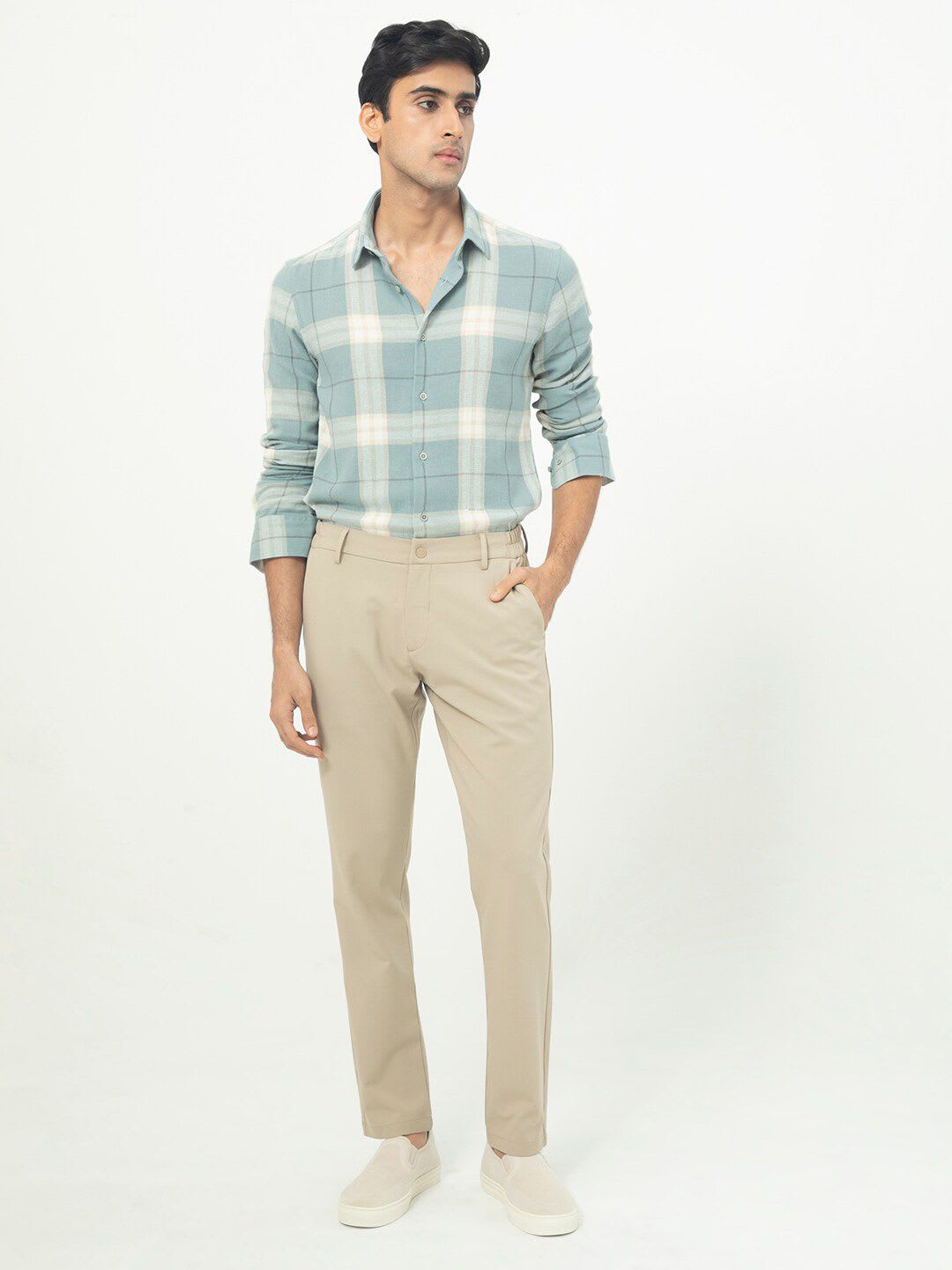 RARE RABBIT Men Melfi Brown Slim Fit Tartan Check Cotton Shirt - left view