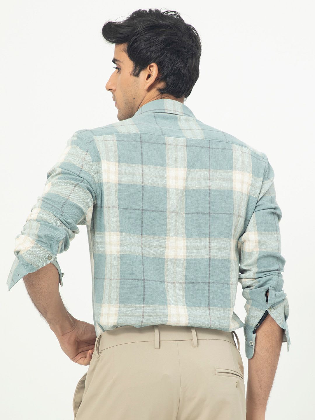 RARE RABBIT Men Melfi Brown Slim Fit Tartan Check Cotton Shirt - right view