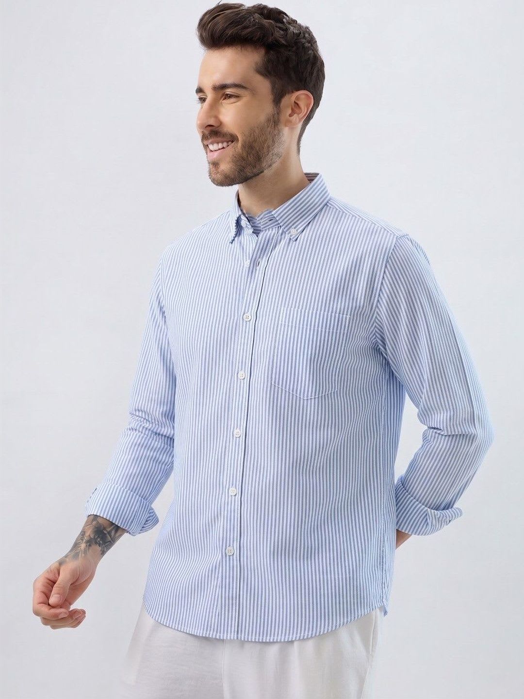 R.Code by The Roadster Life Co. Men Standard Striped Casual Shirt - left view