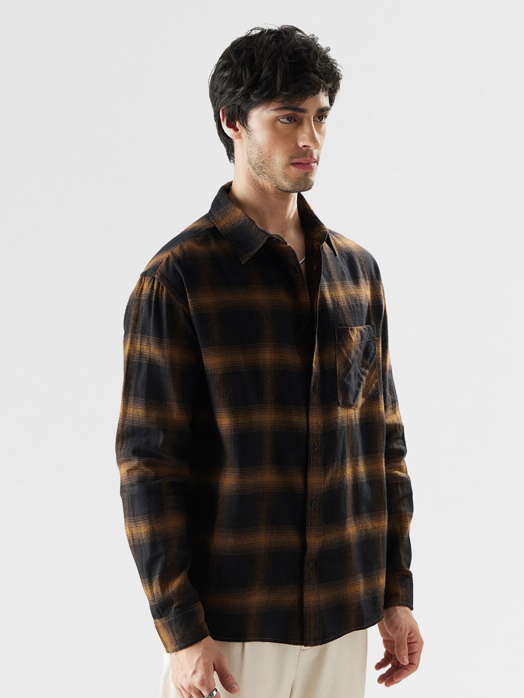 The Souled Store Men Dark Topaz Checked Multicolor Relaxed Shirts - back view