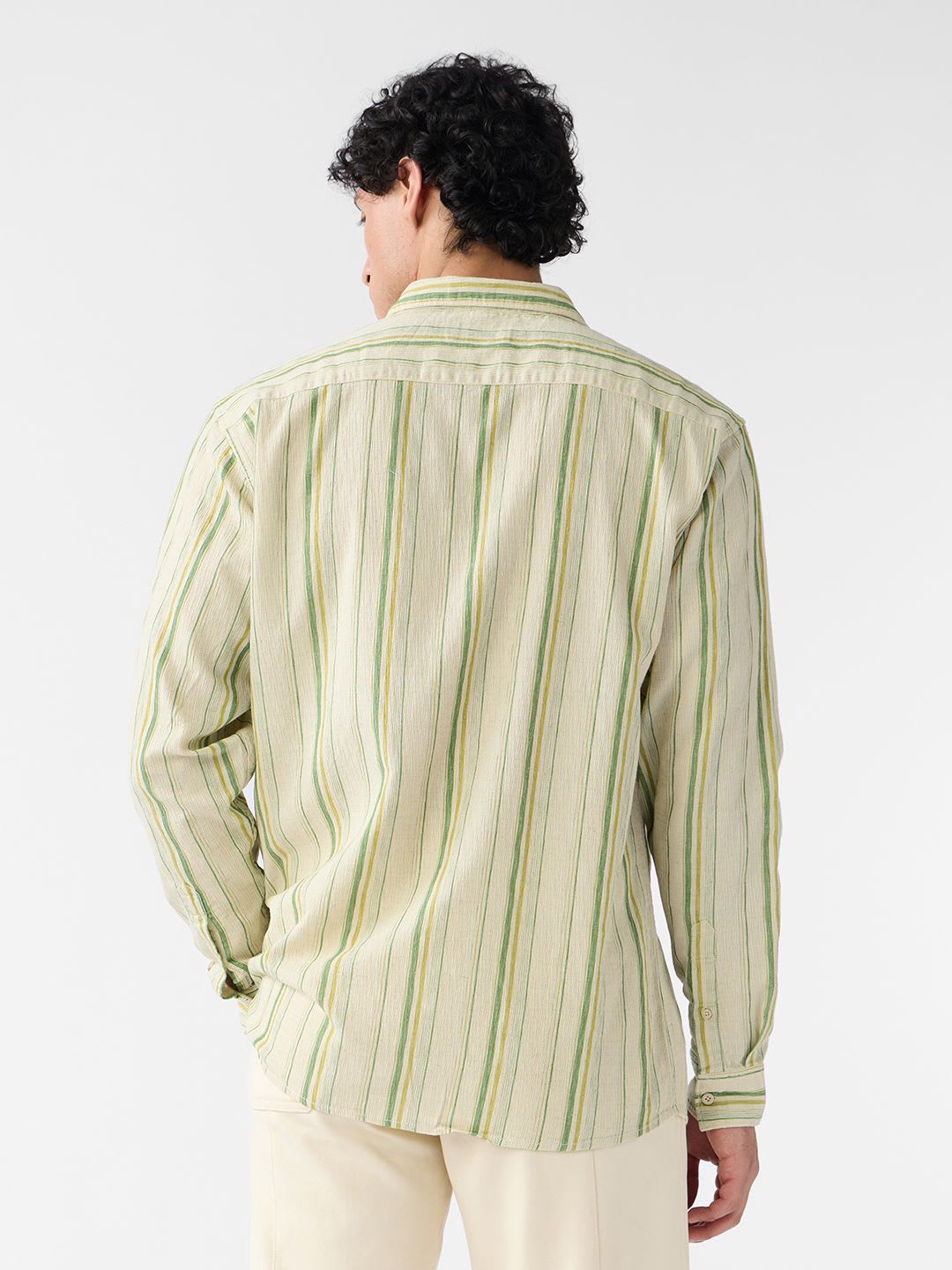 The Souled Store Men Regular Fit Cotton Linen Textured Green Cotton Linen Shirts - right view