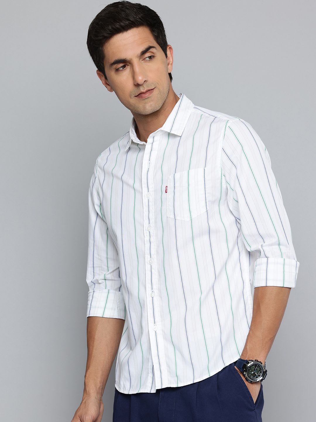 Levis Slim Fit Striped Pure Cotton Casual Shirt - right view