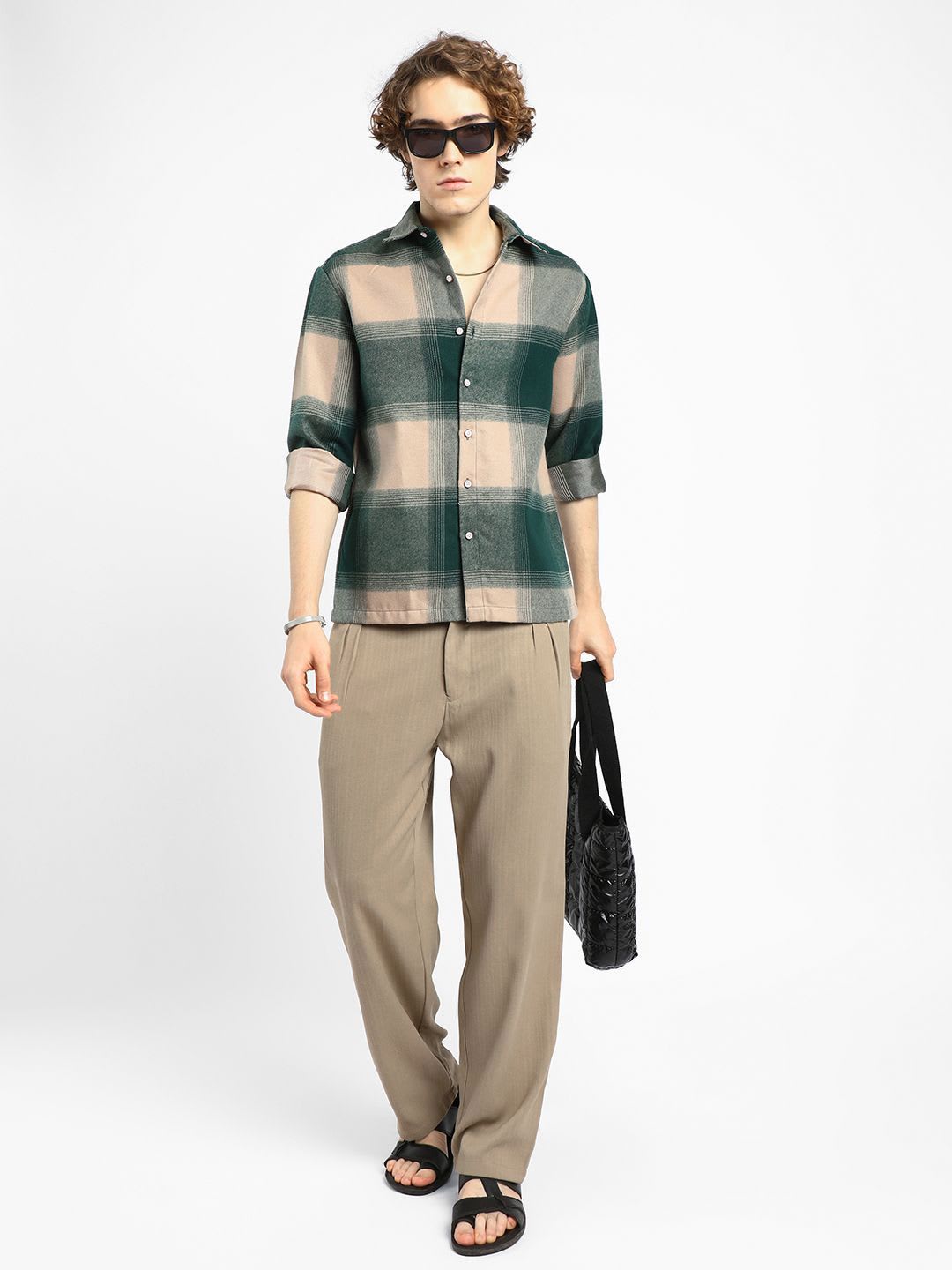 CAHOOT Men Comfort Spread Collar Checked Relaxed Fit Casual Shirt - left view