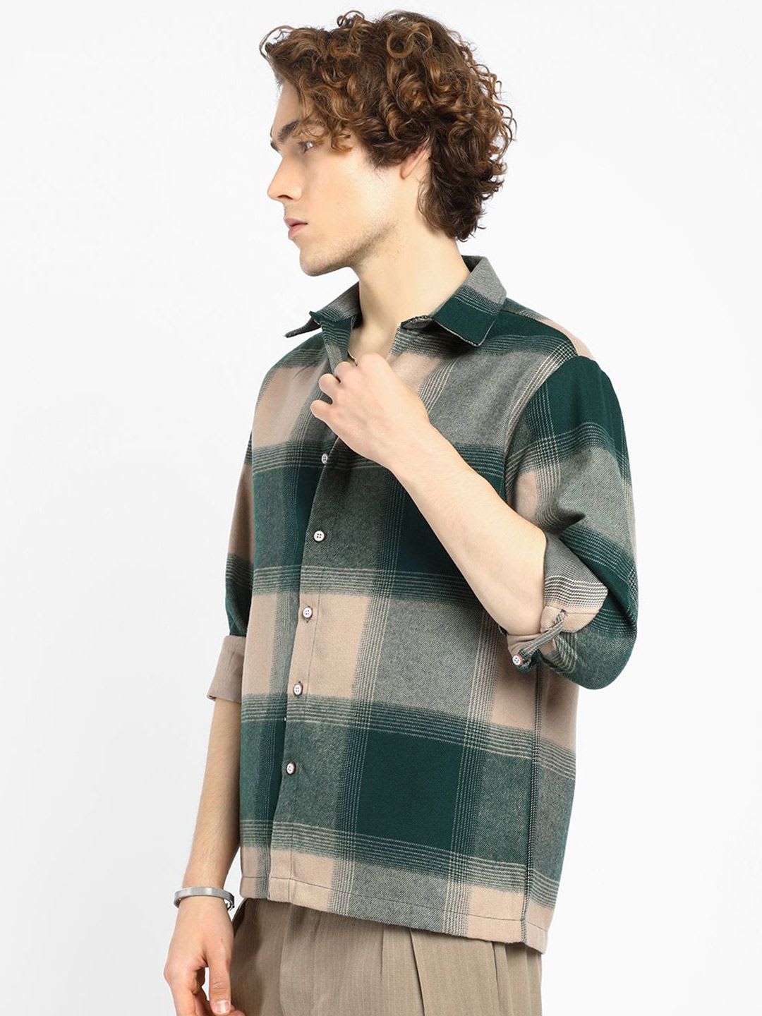 CAHOOT Men Comfort Spread Collar Checked Relaxed Fit Casual Shirt - back view